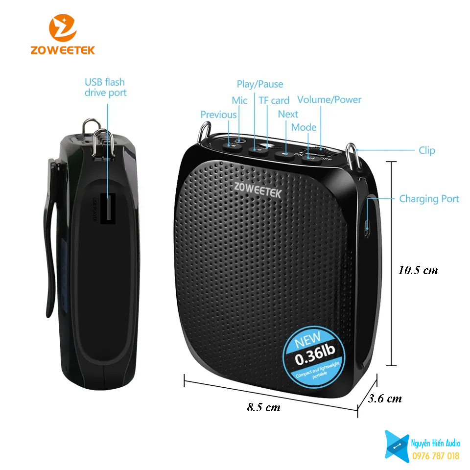 Loa trợ giảng, bộ khuếch đại giọng nói không dây, có dây ZW-S615 UHF hãng Zoweetek