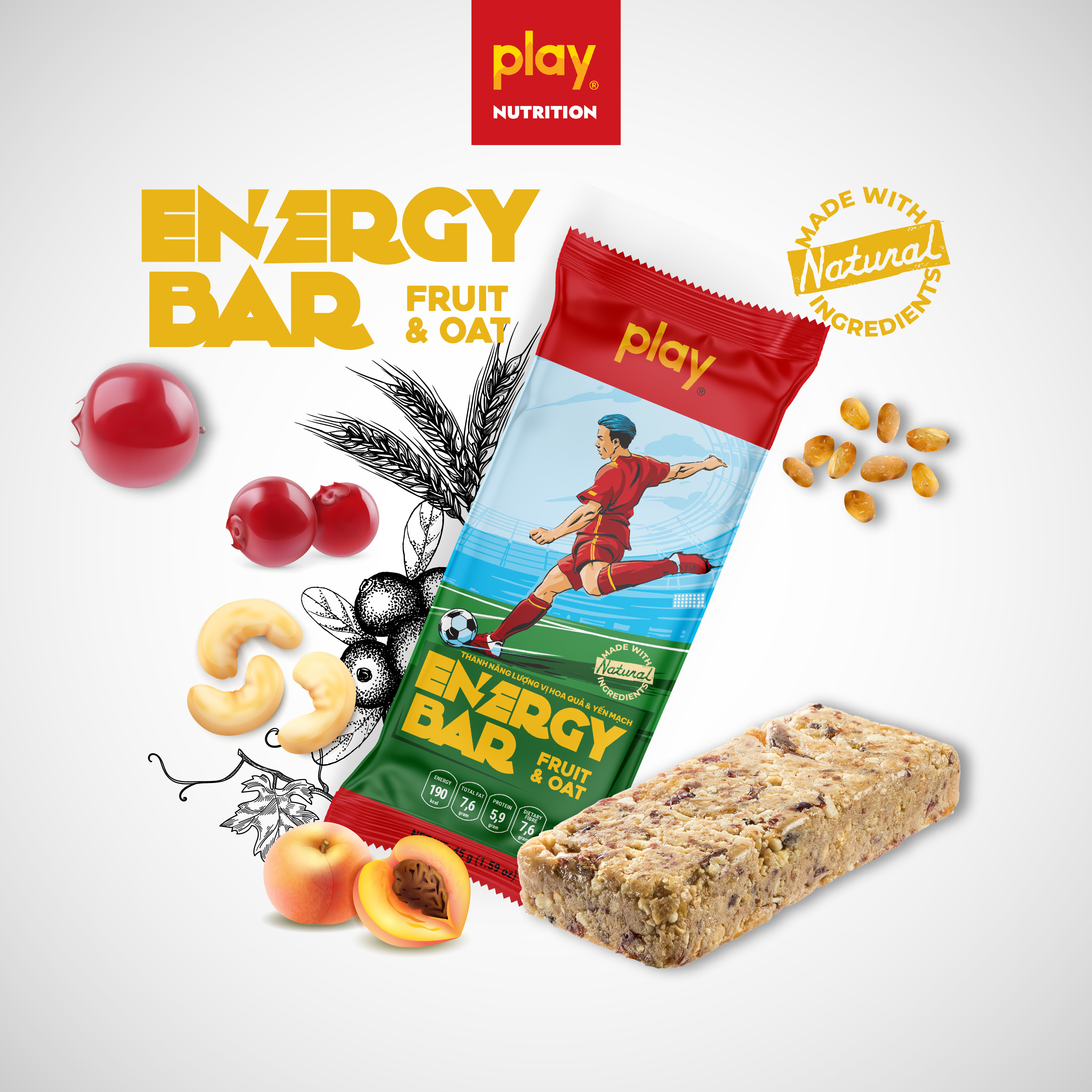 Hộp 12 thanh năng lượng PLAY 2.0 vị trái cây và yến mạch – Thanh ngũ cốc dinh dưỡng PLAY Energy Bar