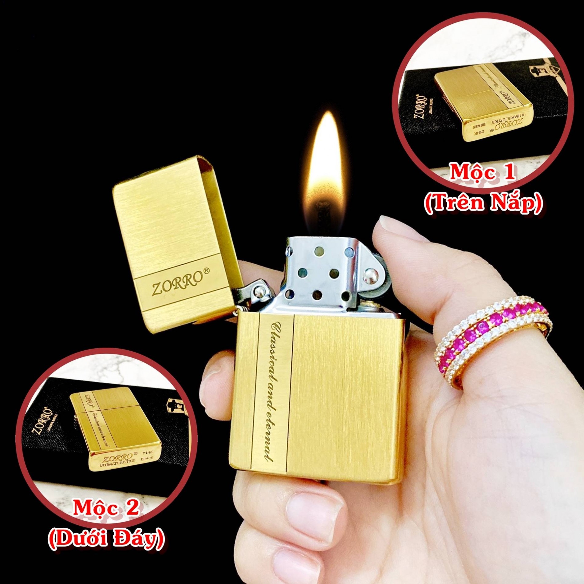 Hột Quẹt Bật Lửa Z91329 2 mộc đáy vân xước Fullbox - xài xăng