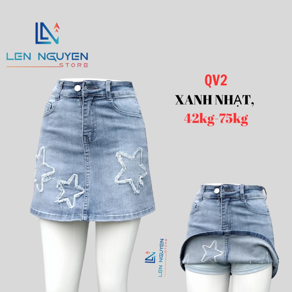 QV2_Quần jean nữ, quần váy, lưng cao, quần bò nữ dáng ôm, quần rin nữ có big size, cho 42kg đến 75kg,LEN NGUYEN STORE - Xanh Nhạt