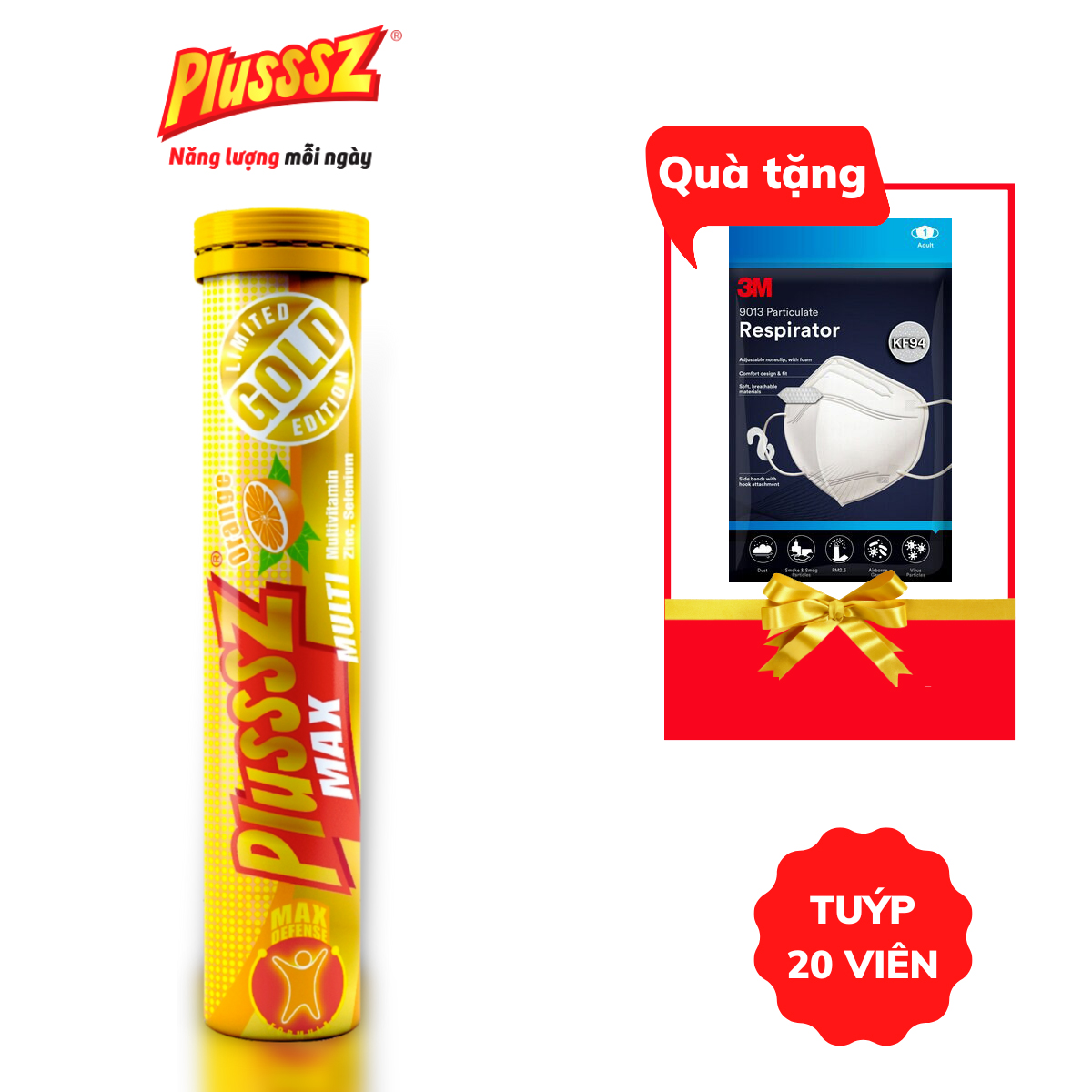 Viên bổ sủi bọt Plusssz Max Multivitamin không đường hương vị cam