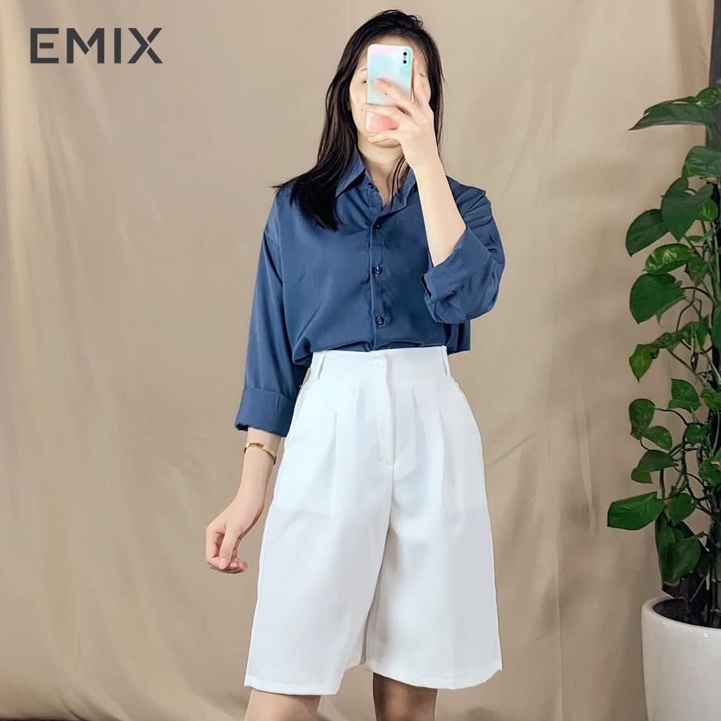 Quần tây nữ short lửng EMIX (4 màu), dáng lửng, ống rộng, cạp cao, khóa trước, vải tuyết mưa mềm mịn, không lộ