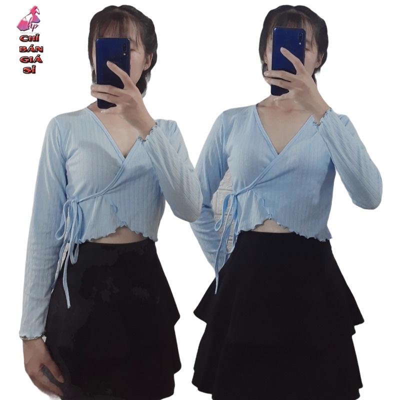 Áo kiểu nữ thun gân tay dài mẫu 2021