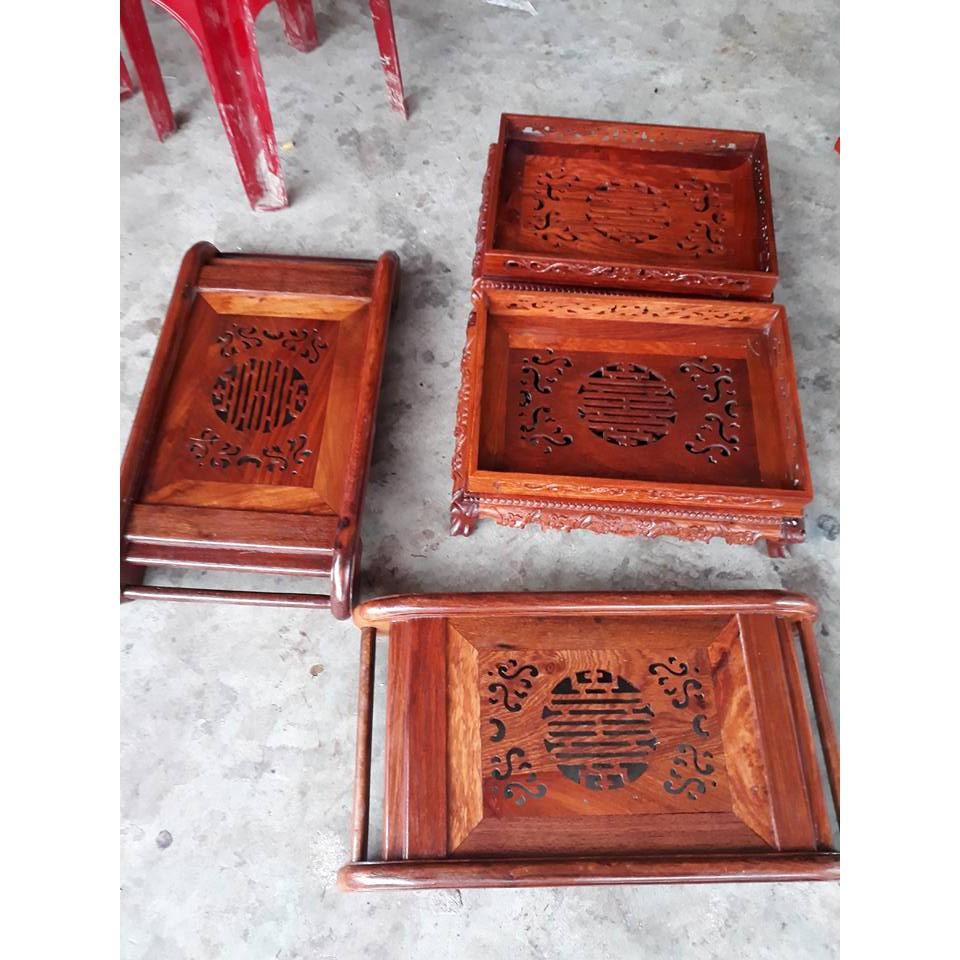 Khay Trà Triện Chân Cuốn Gỗ Hương Cao Cấp