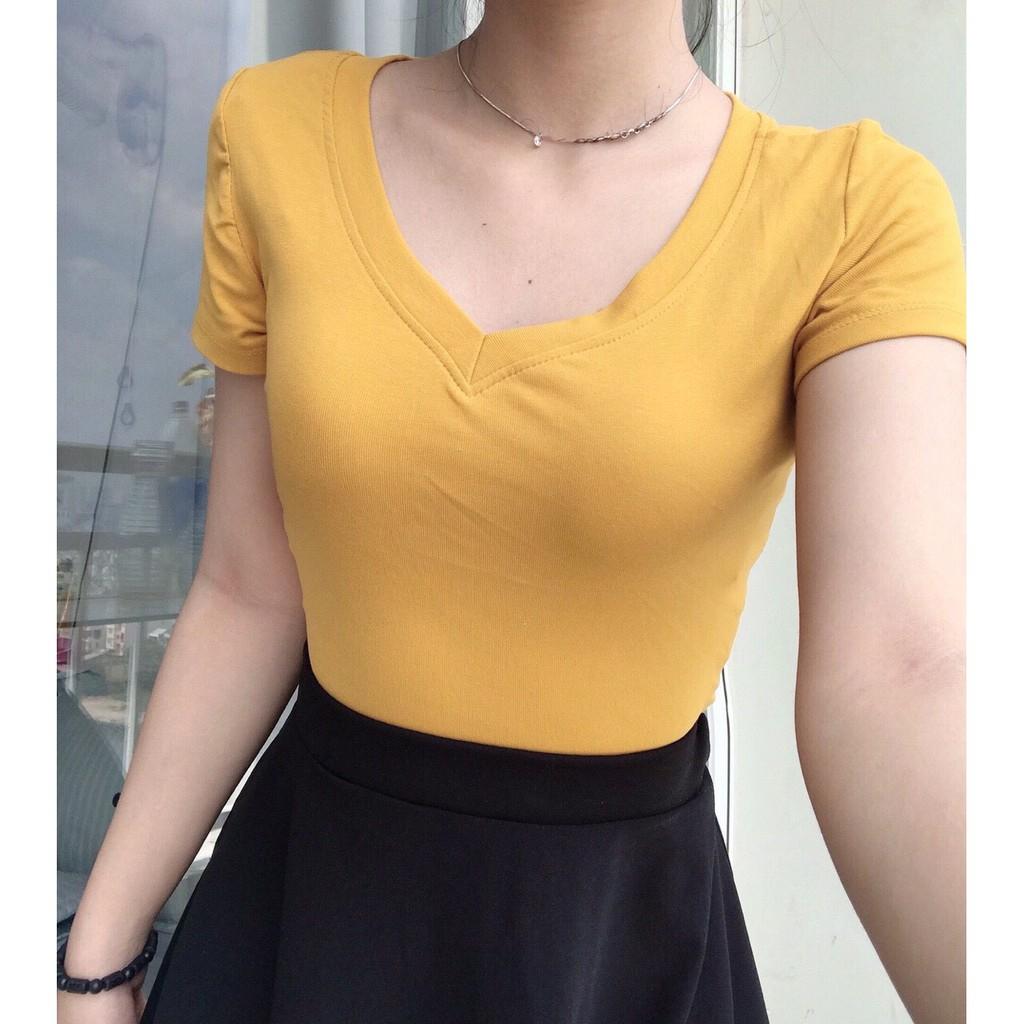 ÁO THUN NỮ TRƠN ÔM BODY CỔ TIM NGẮN TAY – BASIC SHIRT 1