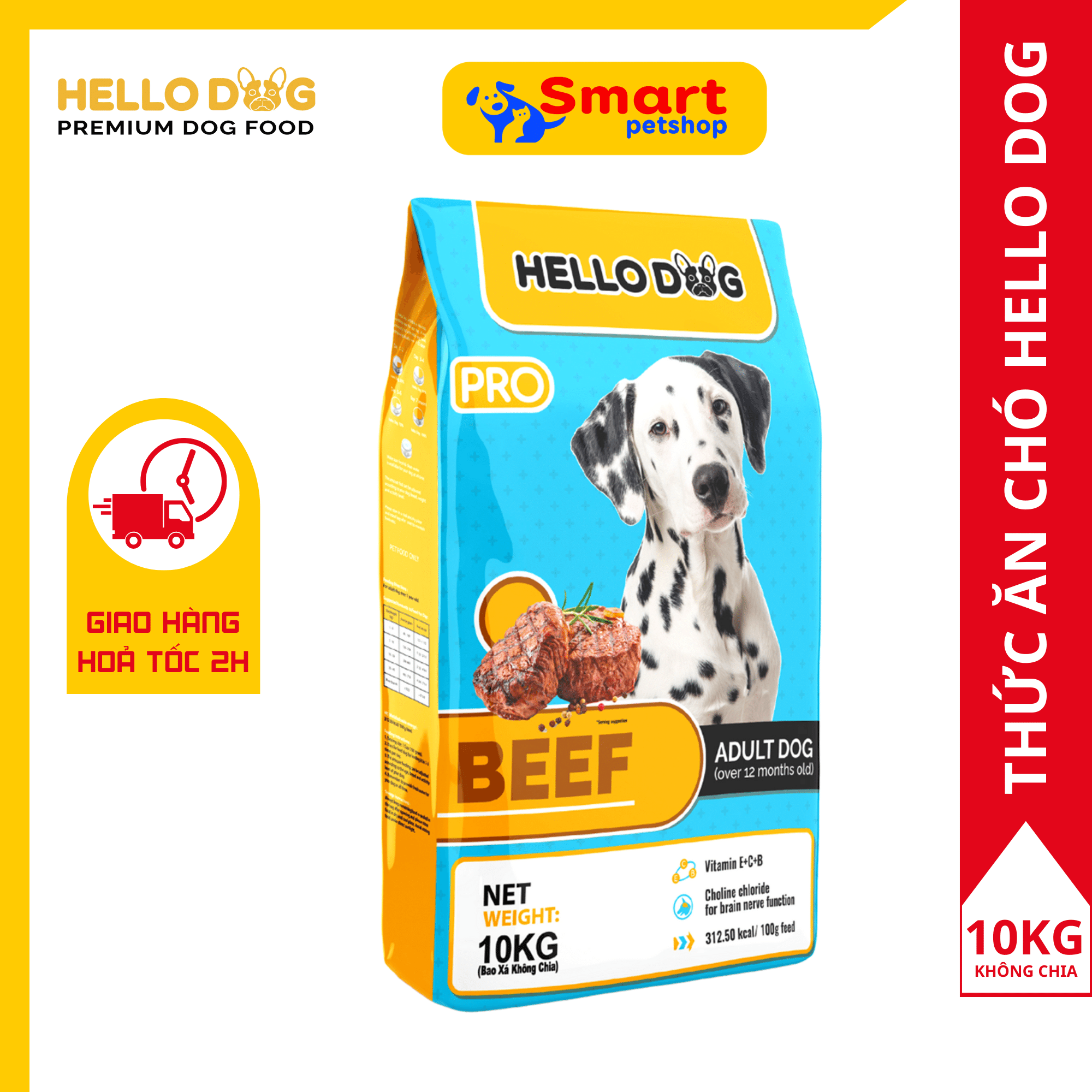 Thức Ăn Cho Chó Vị Bò Nướng Hello Dog Beef Bao Xá 10KG