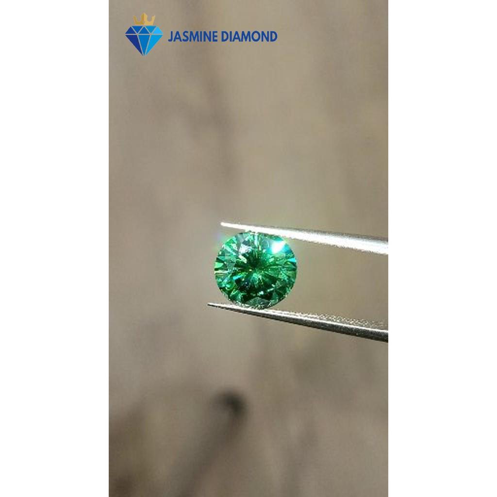 (Size từ 8-10.5 ly) Kim cương nhân tạo Mỹ Moissanite giác cắt tròn màu xanh lá