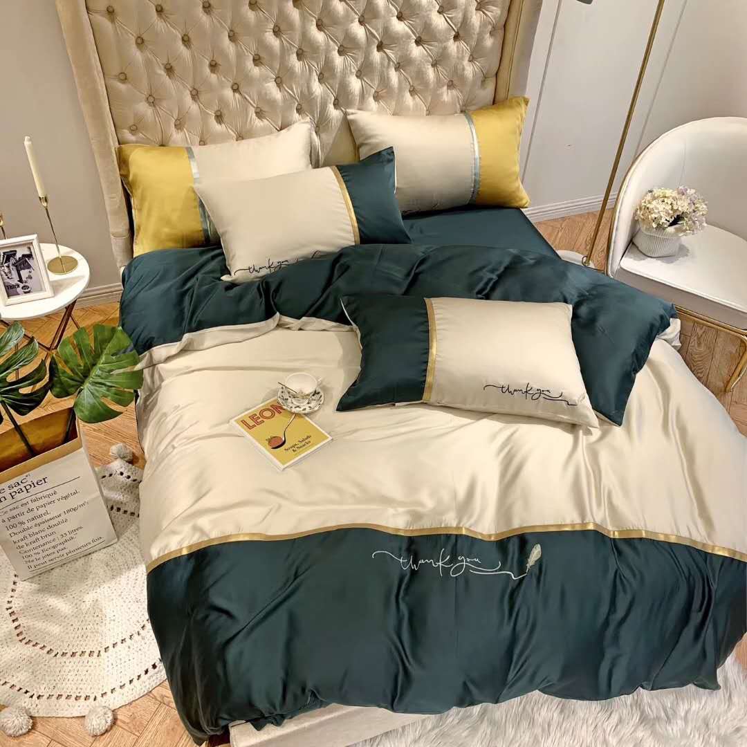 Chăn ga gối tencel loại đẹp-Trắng Xanh-Tặng 1 móc khóa Houston