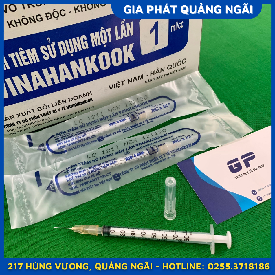 BƠM TIÊM NHỰA 1ML VINAHANKOOK SỬ DỤNG MỘT LẦN VÔ TRÙNG XI LANH 1ML 26G XILANH