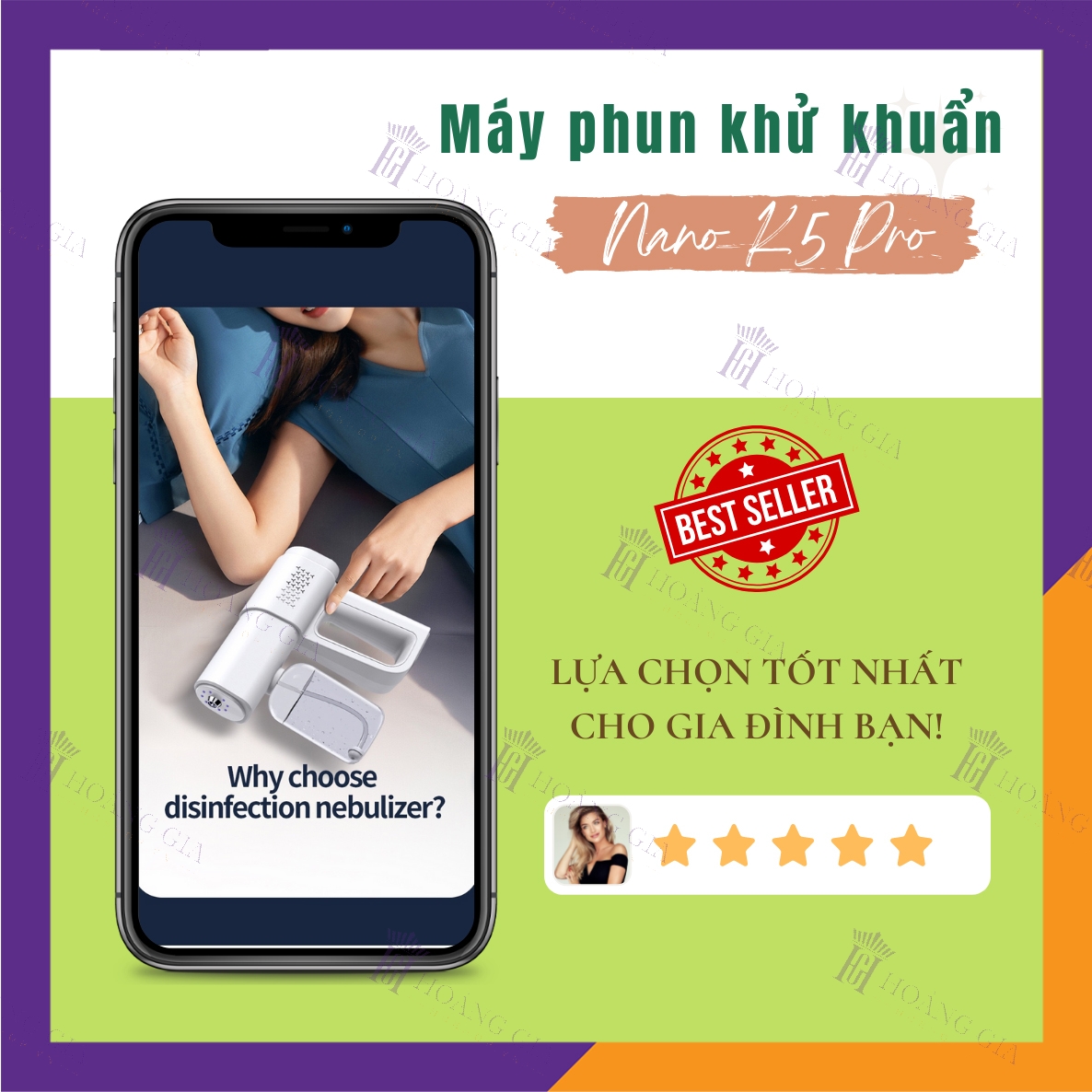 Máy Phun Khử Khuẩn Nano K5 PRO Hoàng Gia Công Suất Lớn Không Dây Cầm Tay - HÀNG CHÍNH HÃNG - Pin siêu bền 2 Chế Độ Phun Với Chùm 8 Đèn Led UV Khử Trùng Sạch Vi Khuẩn - Thiết Kế Nhỏ Gọn - Dạng Sạc Pin Di Động, Dễ Dùng