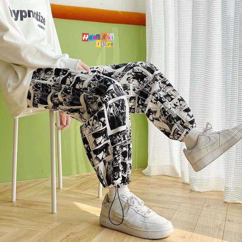 Quần Jogger 3D Hình Truyện Tranh Ulzzang Unisex Jogger Loang Màu Dây Rút Lai Ống Rộng V2 - MM