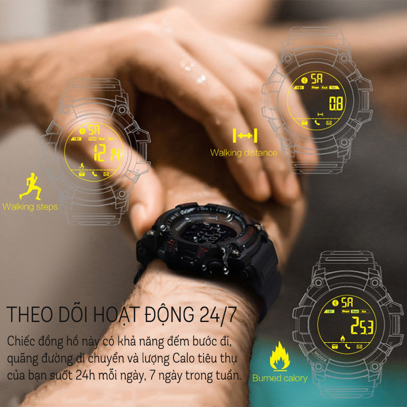 Đồng Hồ Thông Minh Smartwatch EX16 Dáng Thể Thao - Pin 12 Tháng - Chống Sốc - Nước IP67 - Thông Báo Cuộc Gọi, SMS - Tặng Kèm Một Móc Khoá LAVATINO Chính Hãng