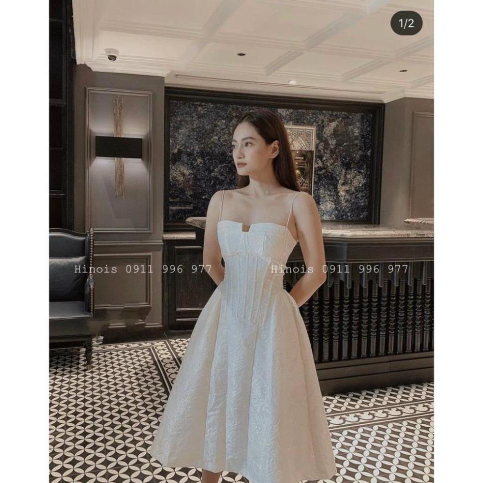 Đầm Dự Tiệc 2 Dây - Váy Dáng Xoè Gấm Xốp Cực Sang, Có 2 Màu Đỏ- TRắng - KÈM HÌNH THẬT&VIDEO