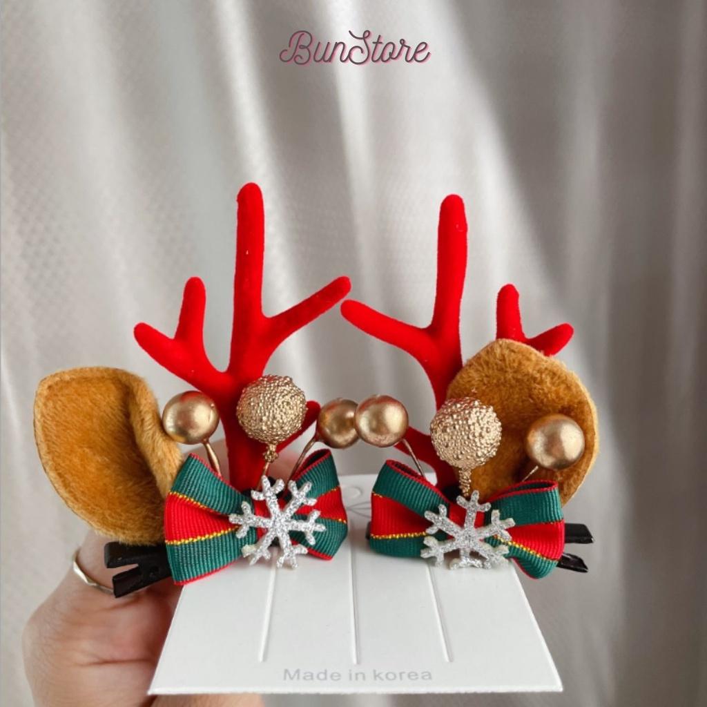 Kẹp tóc noel, kẹp tóc giáng sinh sừng tuần lộc phối phụ kiện ngộ nghĩnh,set 2 cặp kẹp tóc hình ông già noel dễ thương