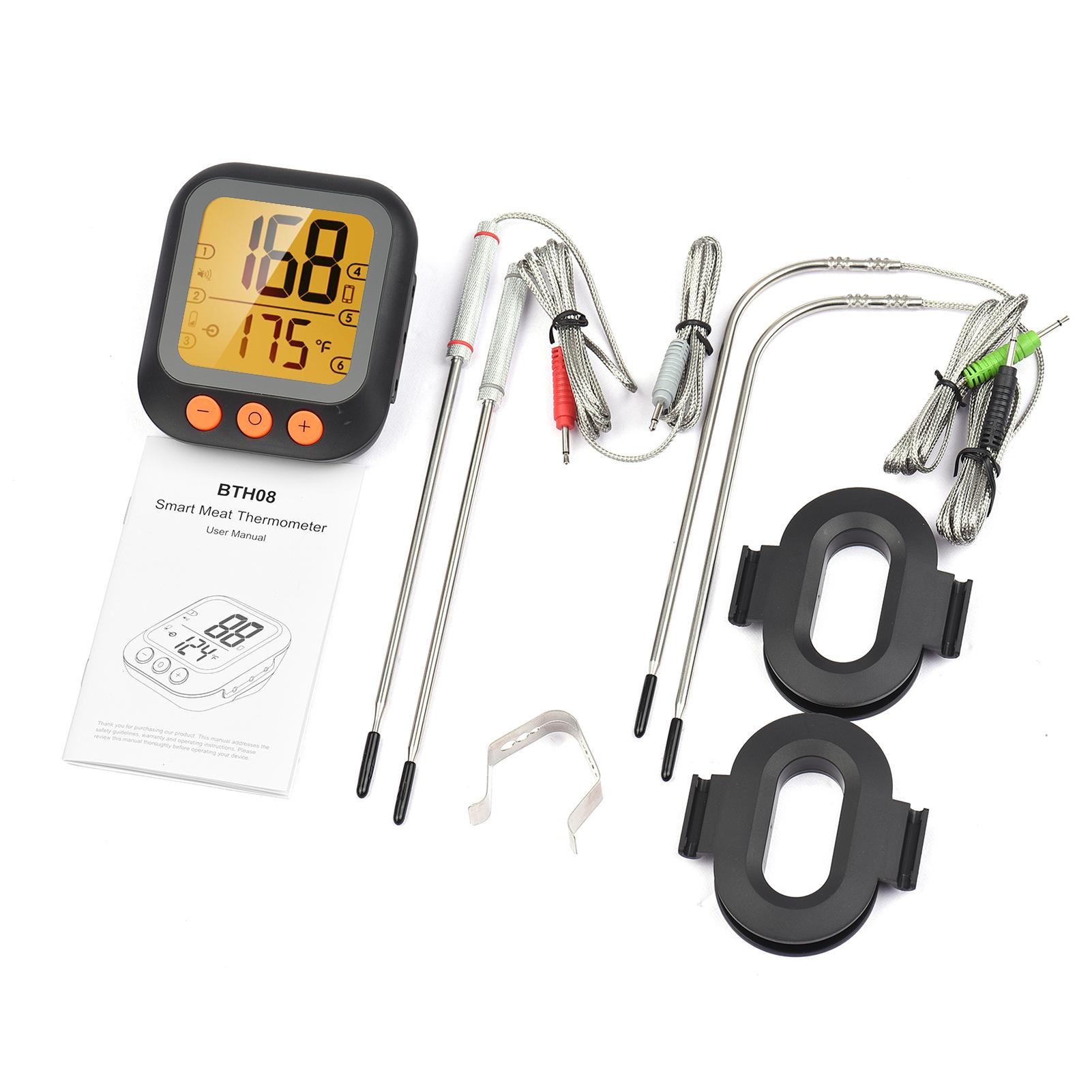 Smart Meat Thermometer with 4 Probes Digital LCD Display 262ft BT Distance APP Remote Control Timer Sharing Alarm Temperature Smart Cooking Thermometers for Barbeque Grill Oven Kitchen