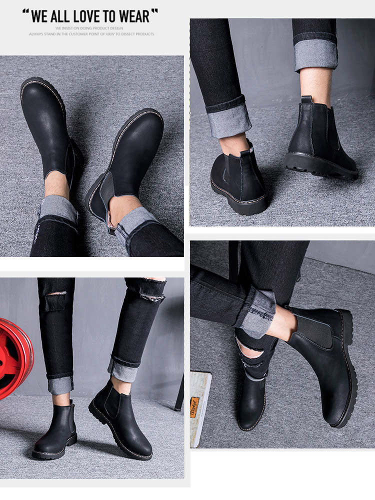 Giày boot (bốt) da bò, giày Chelsea cổ cao big size cỡ lớn cho nam chân to - GT122