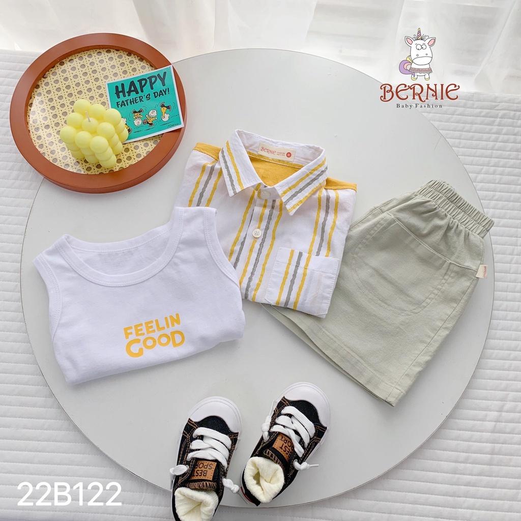 Set bé trai áo sơ mi, quần short, áo ba lỗ soái ca hàn quốc