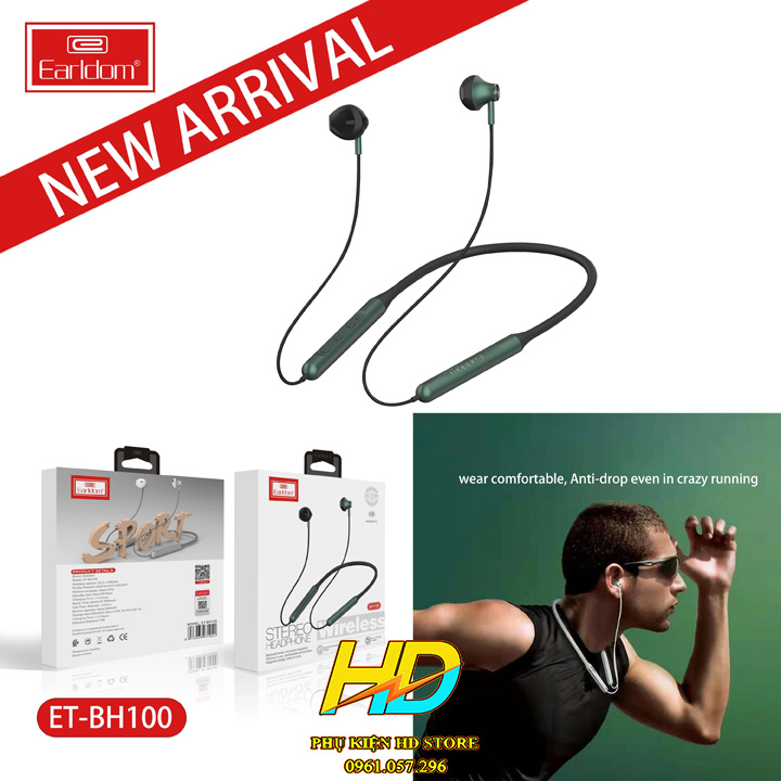 Tai Nghe Bluetooth Đeo Cổ Thể Thao Earldom BH100 - Tai nghe Thể Thao Chống ồn, Chống nước, Chạy Bộ , Tập Gym, Chơi Game - Hàng Chính Hãng