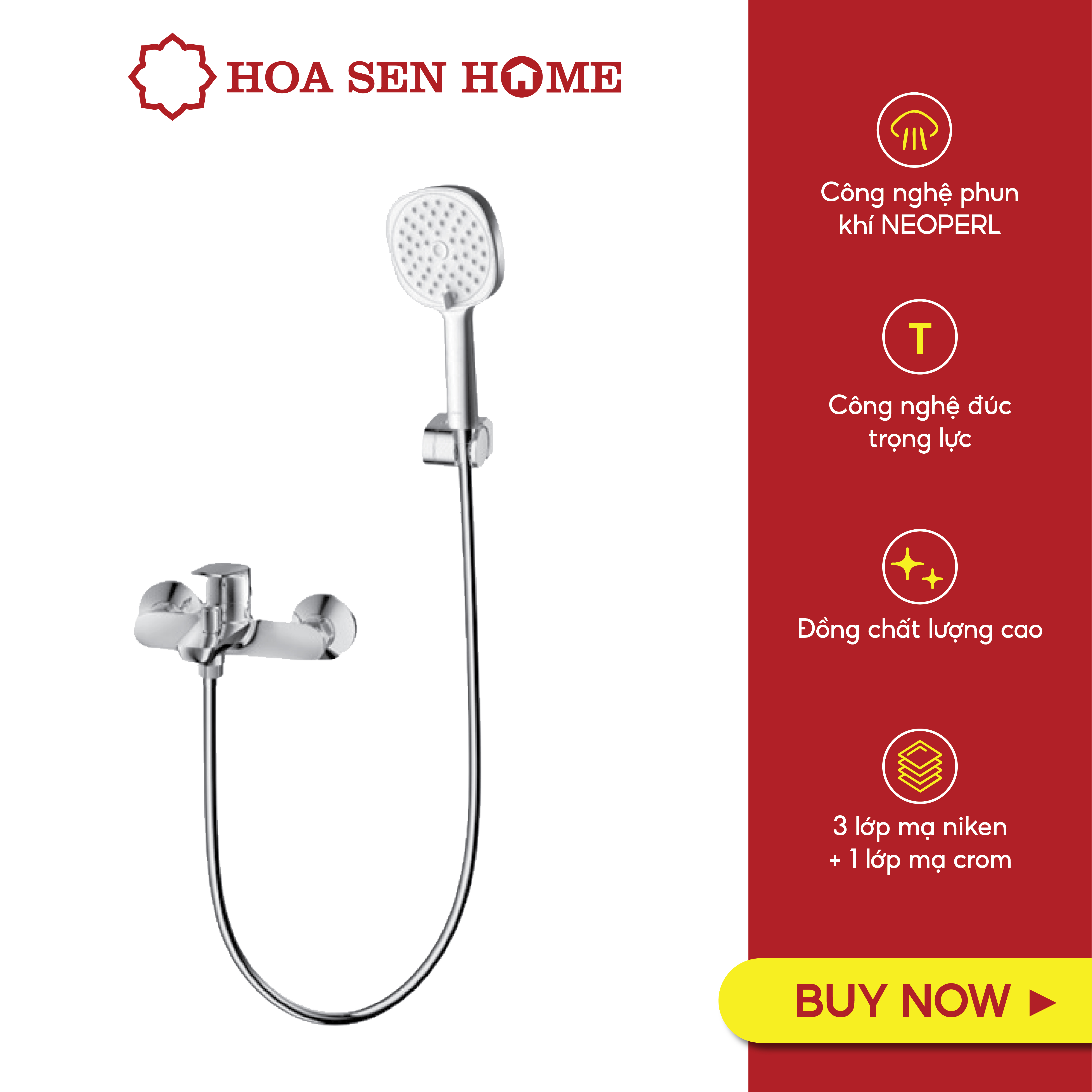 Sen dây TUSLO LUXURY S002 chất liệu đồng thau, công nghệ phun khí tân tiến, tiết kiệm nước  - Hoa Sen Home - Hàng chính hãng