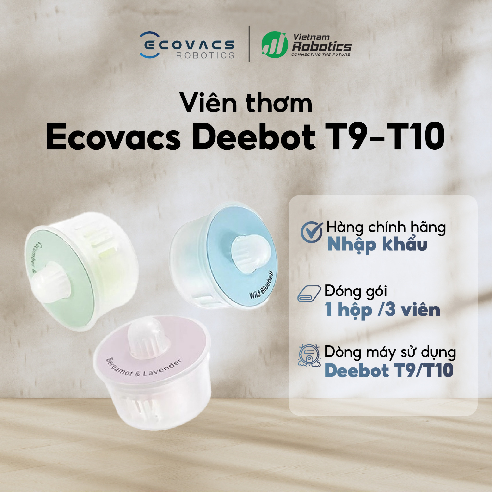 Combo 3 viên sáp thơm dành Robot hút bụi Ecovacs Deebot T9 Series, T9 AIVI Series, T10, T10 Plus - Bản quốc tế - Hàng chính hãng