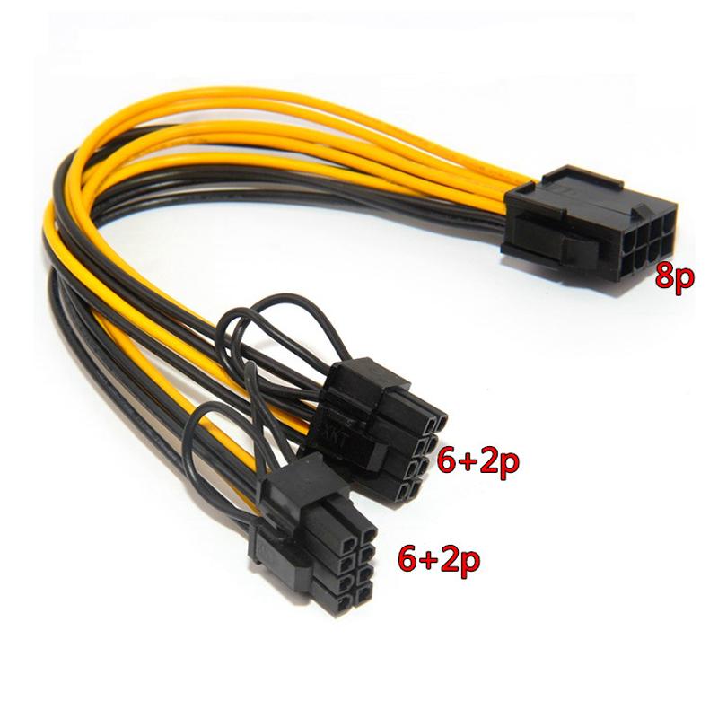 Cpu hoặc GPU 8Pin sang 2 * 8pin Card đồ họa cho thợ mỏ Đôi PCI-E PCIe 8Pin Bộ chia nguồn Cáp dây 21cm