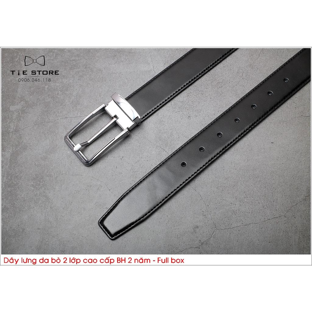 Thắt Lưng Nam Da bò 2 lớp, dây lưng công sở cao cấp BH 2 năm Full box - Khóa kim mặt màu bạc 01