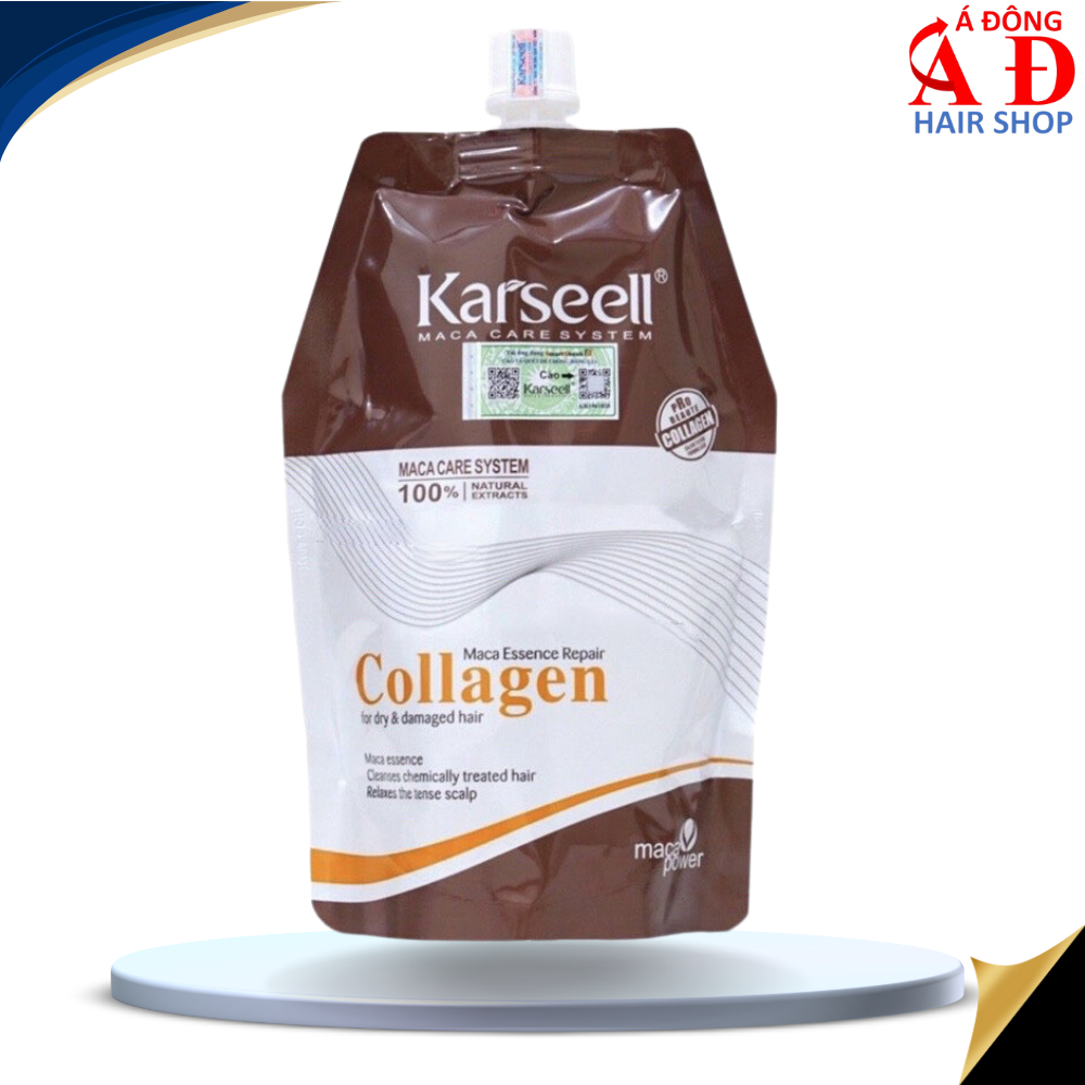 [+Tặng mũ trùm] Bộ phục hồi Keratin Collagen Karseell kết hợp phục hồi thần tốc tóc hư tổn 500ml