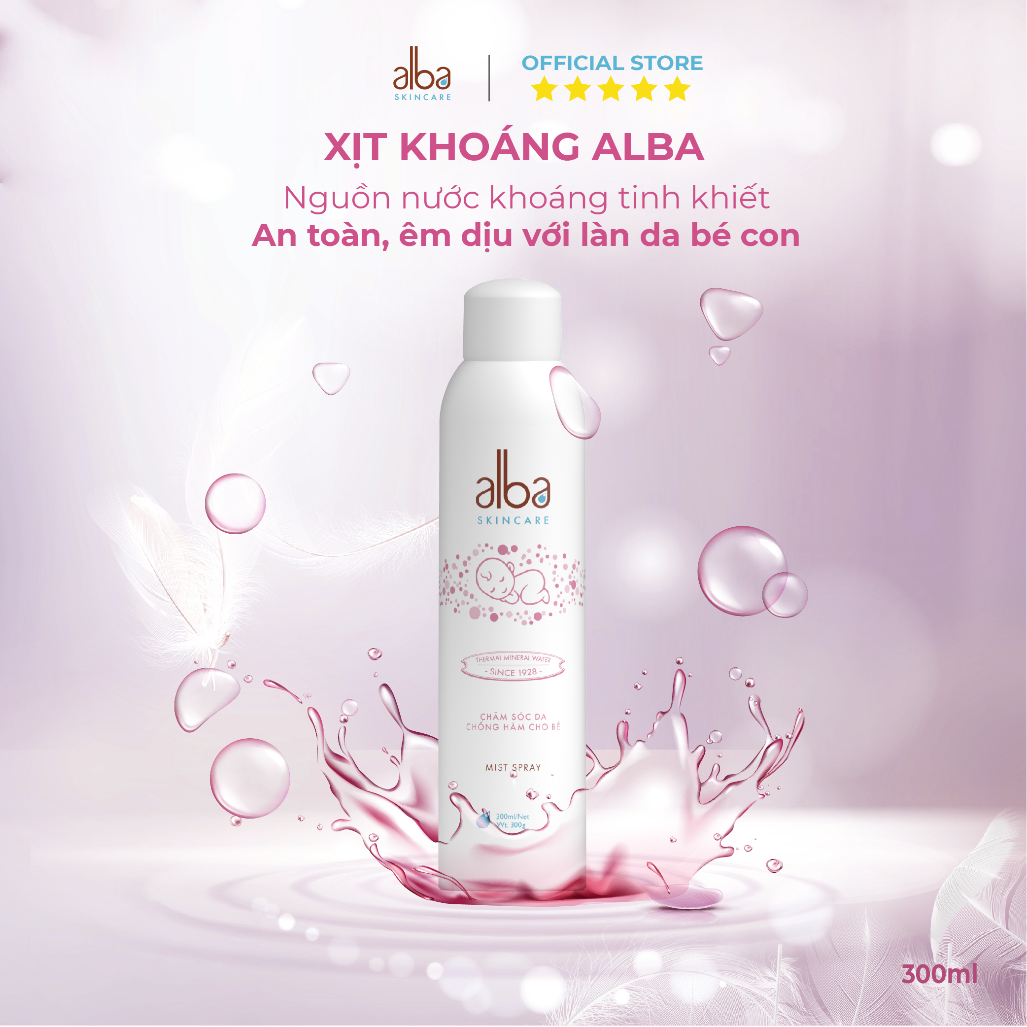 Combo 2  Xịt Khoáng BABY ALBA Chống Hăm Khô Rôm Sảy Giúp Da Bé Mịn Màng 300ML