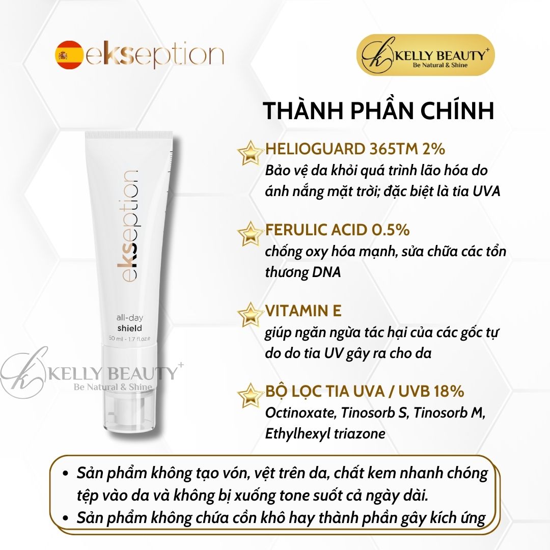 Ekseption All Day Shield SPF 50+ - Kem Chống Nắng Phổ Rộng, Bảo Vệ Da Với Đa Màng Lọc - Kelly Beauty