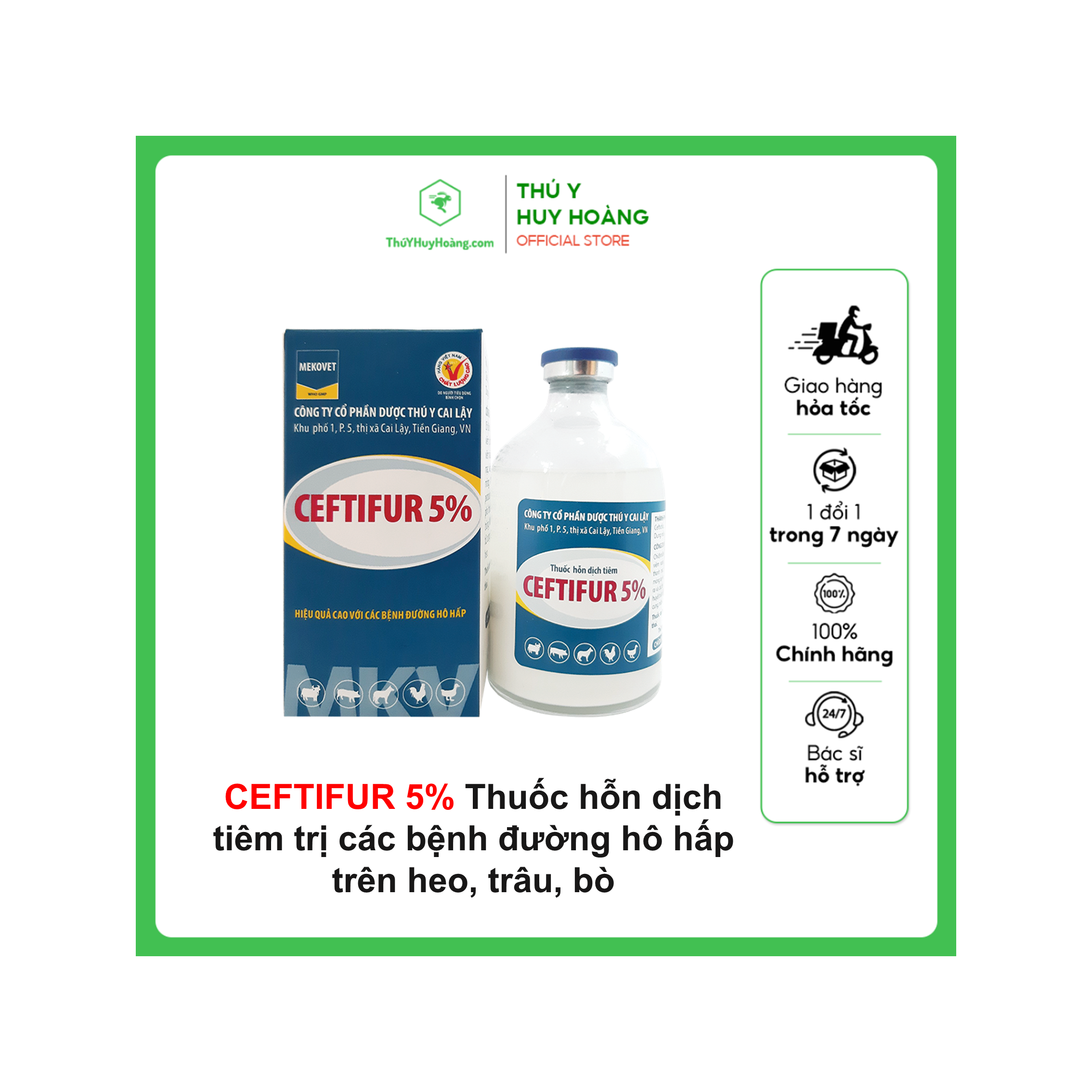 Thuốc hỗn dịch tiêm CEFTIFUR5 hiệu quả cao với các bệnh đường hô hấp,an toàn trên thú mang thai