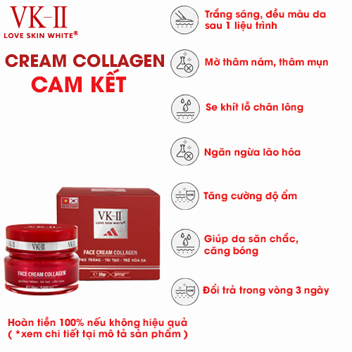 Kem dưỡng trắng, tái tạo và trẻ hóa da VK-II Love Skin White Face Cream Collagen 20g