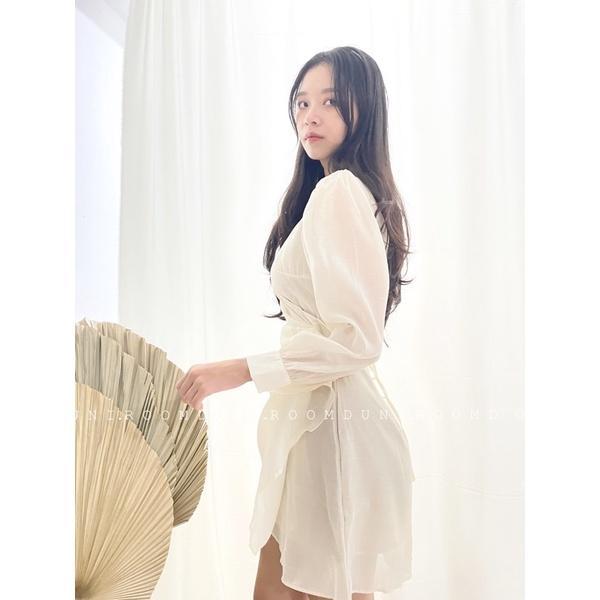 Đầm đắp chéo cổ xoắn eo voan