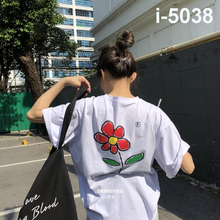 Áo Thun Nữ Tay Lỡ Hoa Vẽ Đáng Yêu - I5038