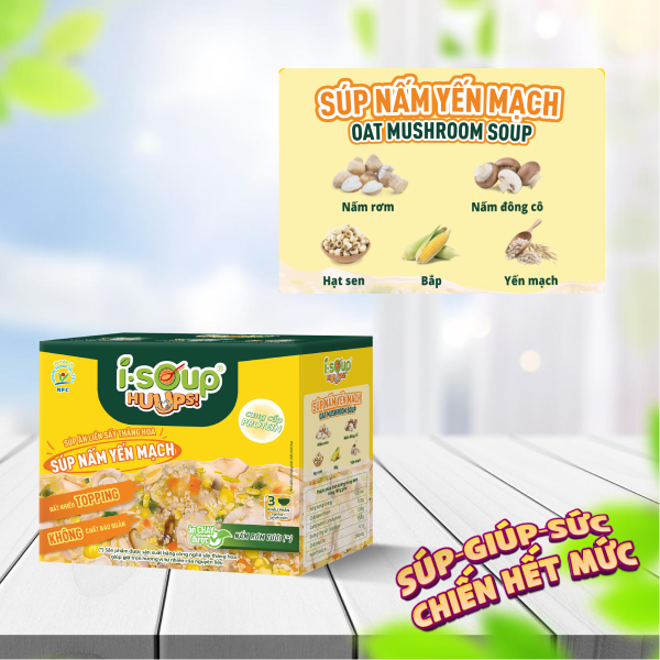 Súp Nấm Yến Mạch Ăn Liền ISOUP HUUPS Ngon,Dinh Dưỡng,Tiện Lợi (Hộp X 3 Viên) - Súp Ăn Liền Sấy Thăng Hoa