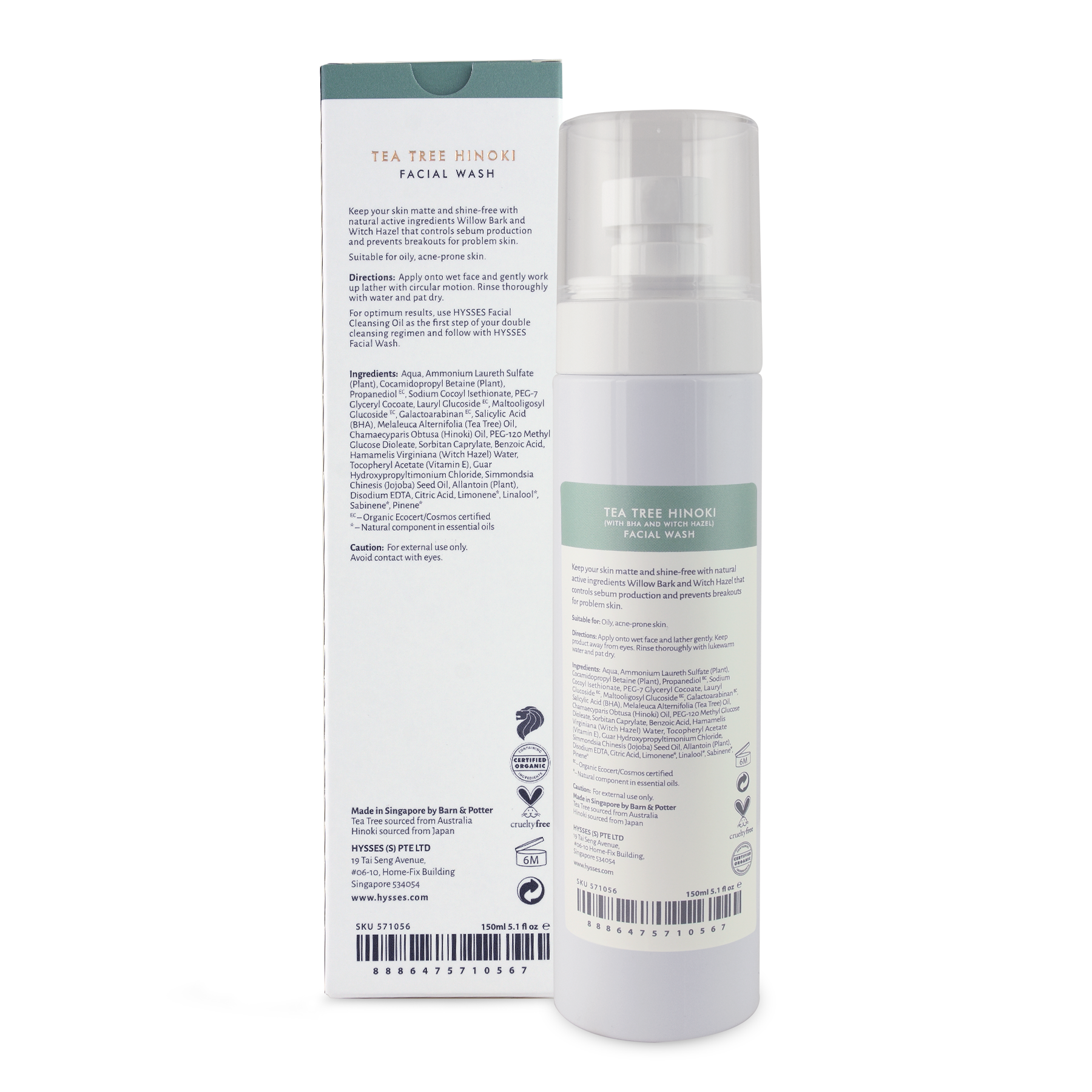 Sữa Rửa Mặt Cao Cấp Hysses Facial Wash Giúp Kiếm Soát Bã Nhờn Và Mụn Trên Da, Kháng Khuẩn, Giảm Kích Ứng Với Tinh Dầu Tràm Trà - Gỗ Hinoki Hữu Cơ Tự Nhiên