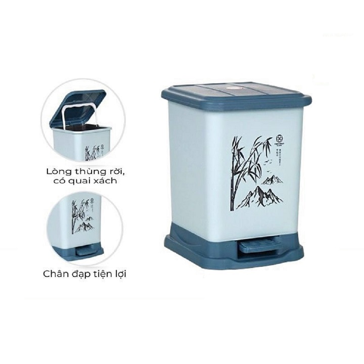 Thùng rác đạp chân 15L có nắp đóng chậm cao cấp