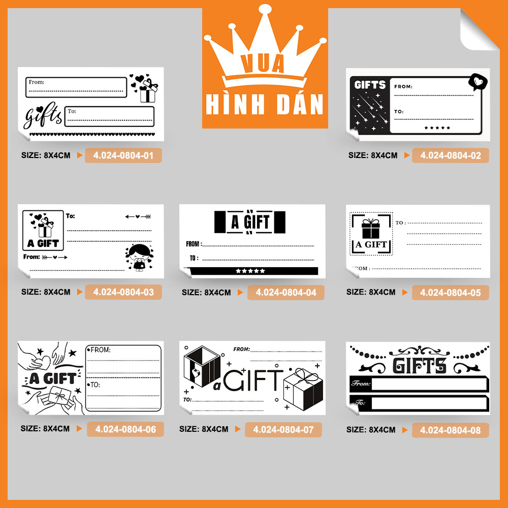 Set 50/100 sticker GIFT / A GIFT FROM TO - tem dạng decal có keo dán hộp, túi hàng, gói quà