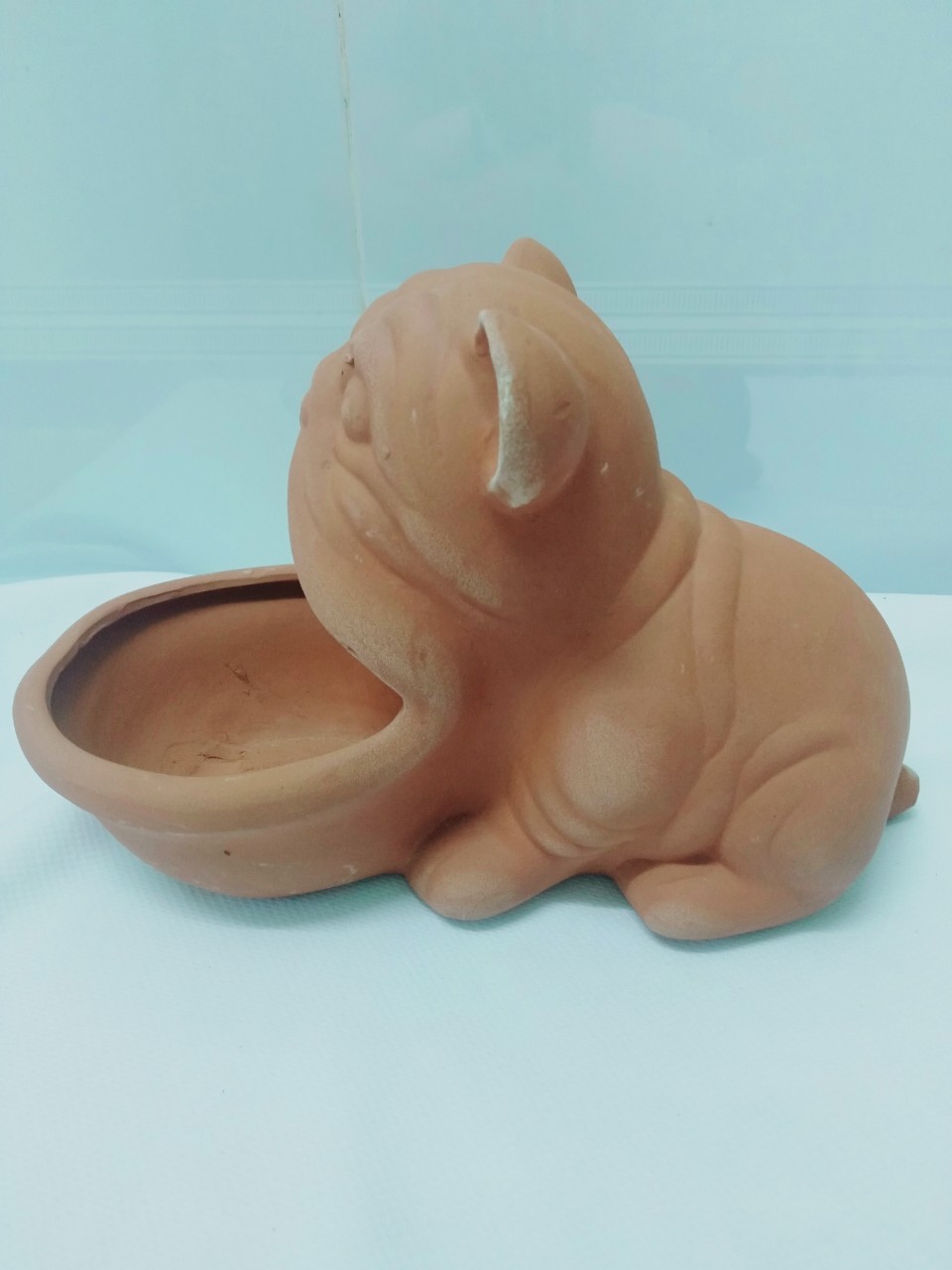 Chậu đất nung hình chó há miệng trồng cây cảnh, sen đá, xương rồng độc đáo, Kích thước 24x22x15cm