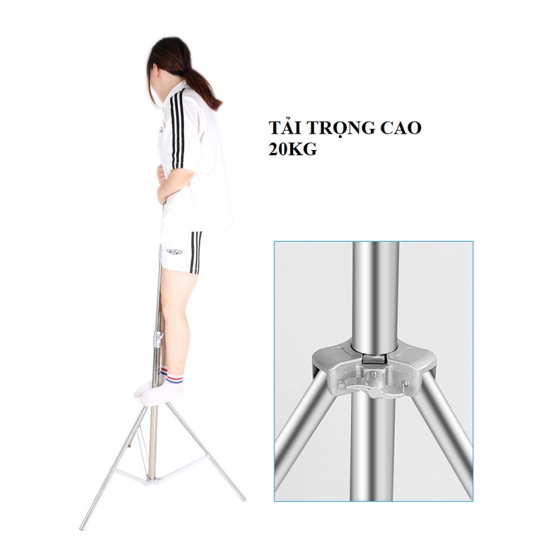 Hình ảnh Chân Đèn Inox 2.8M Tải Trọng Cao, Chân Chuyên Dùng Trong Studio, Chân Đầu Ren 1/4&3/8 Hàng Chính Hãng