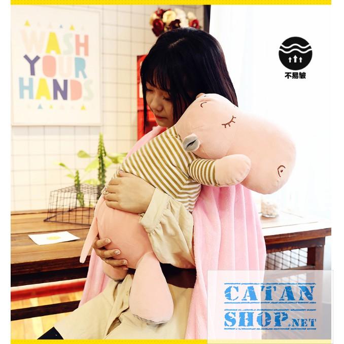 Gấu bông kèm mền, Gối mền Hà mã lười 3 trong 1, hàng siêu to, nỉ nhung cực mịn, chăn gối văn phòng