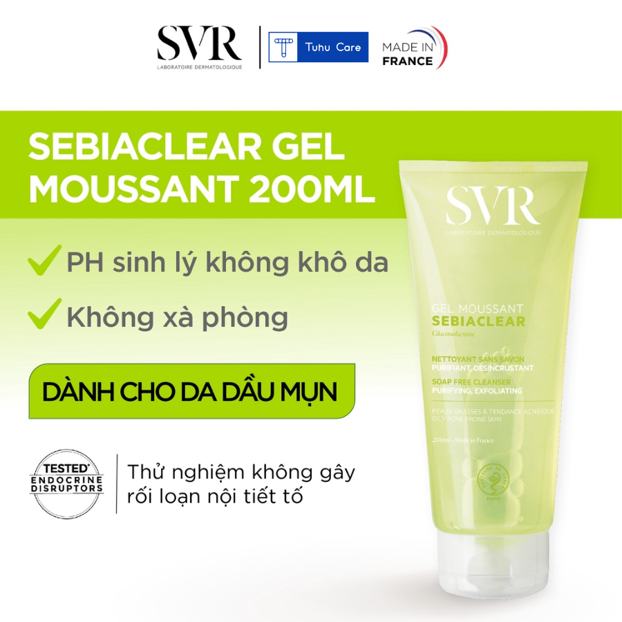 Sữa Rửa Mặt SVR Sebiaclear Gel Moussant 55ml-200ml-400ml Dành Cho Da Dầu Mụn, Làm Sạch Da, Se Khít Lỗ Chân Lông