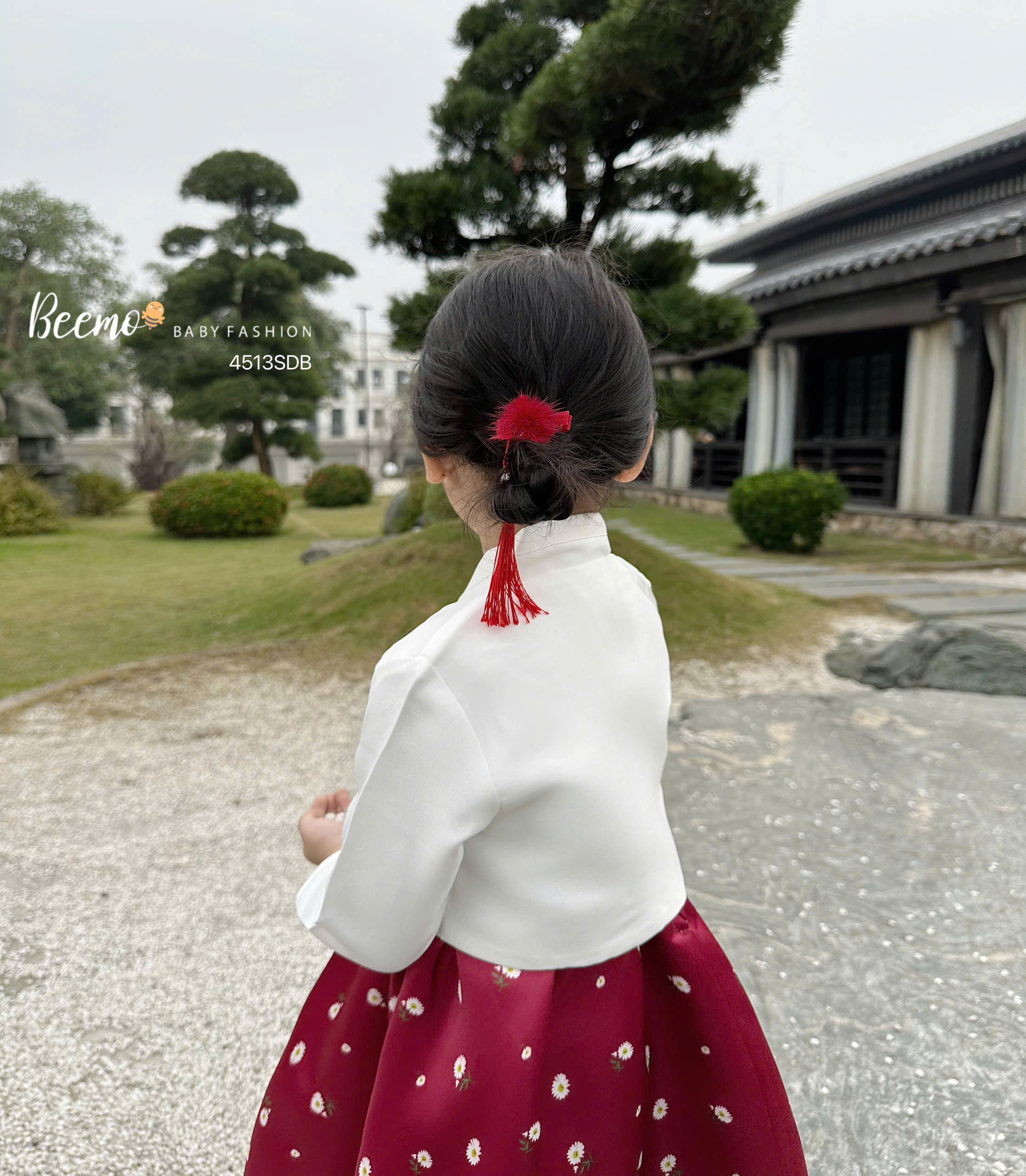 Đầm công chúa hanbok Hàn quốc cho bé gái màu đỏ diện lễ tết đẹp size 9-30kg hàng Thiết kế