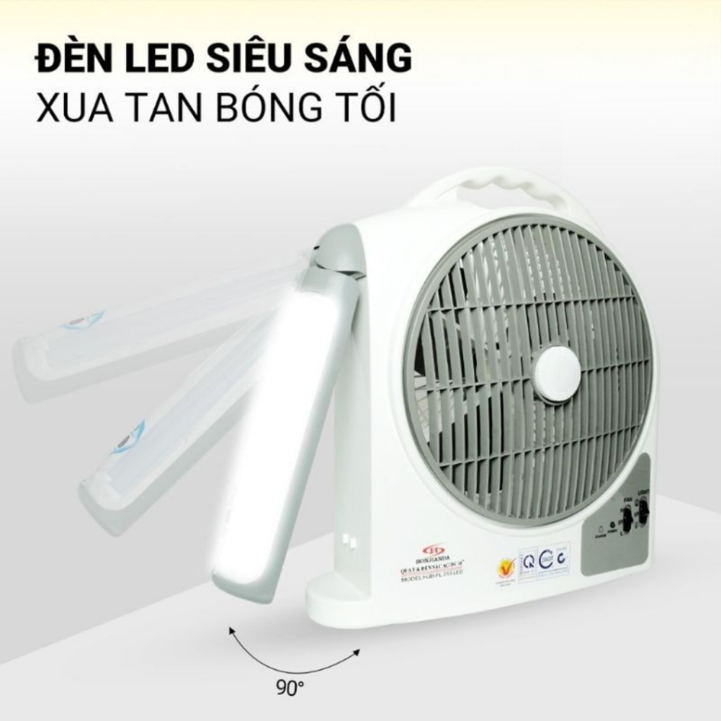 Quạt Sạc Tích Điện Dạng Hộp AC&amp;DC 10 inch Honjianda FL213 loại 2 bình có đèn LED - Hàng Chính Hãng