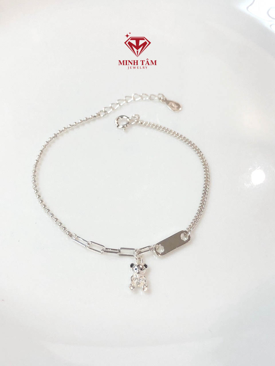 Lắc tay bạc nữ gấu Teddy nạm đá bạc 925 cao cấp-Minh Tâm Jewelry