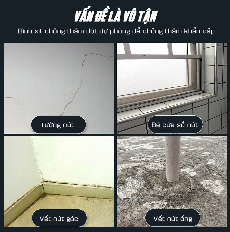 Chai Xịt Chống Thấm Nước, Chống Dột Cho Mái Nhà, Tường, Ống Nước, Sàn Nhà Cao Cấp II 450ml