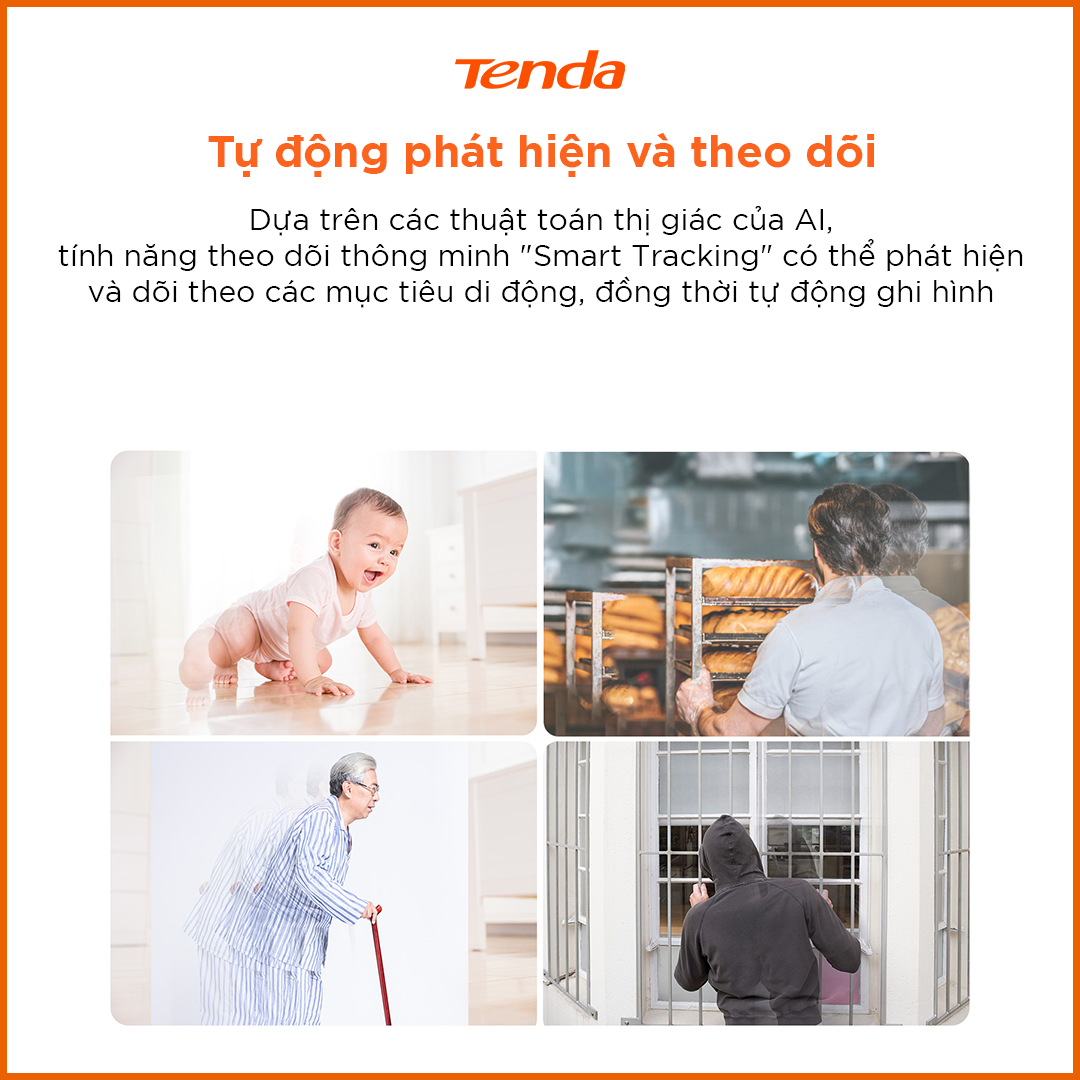 Camera IP Wifi Tenda CP6 chuẩn hình ảnh 2K xoay 360° - Hàng chính hãng