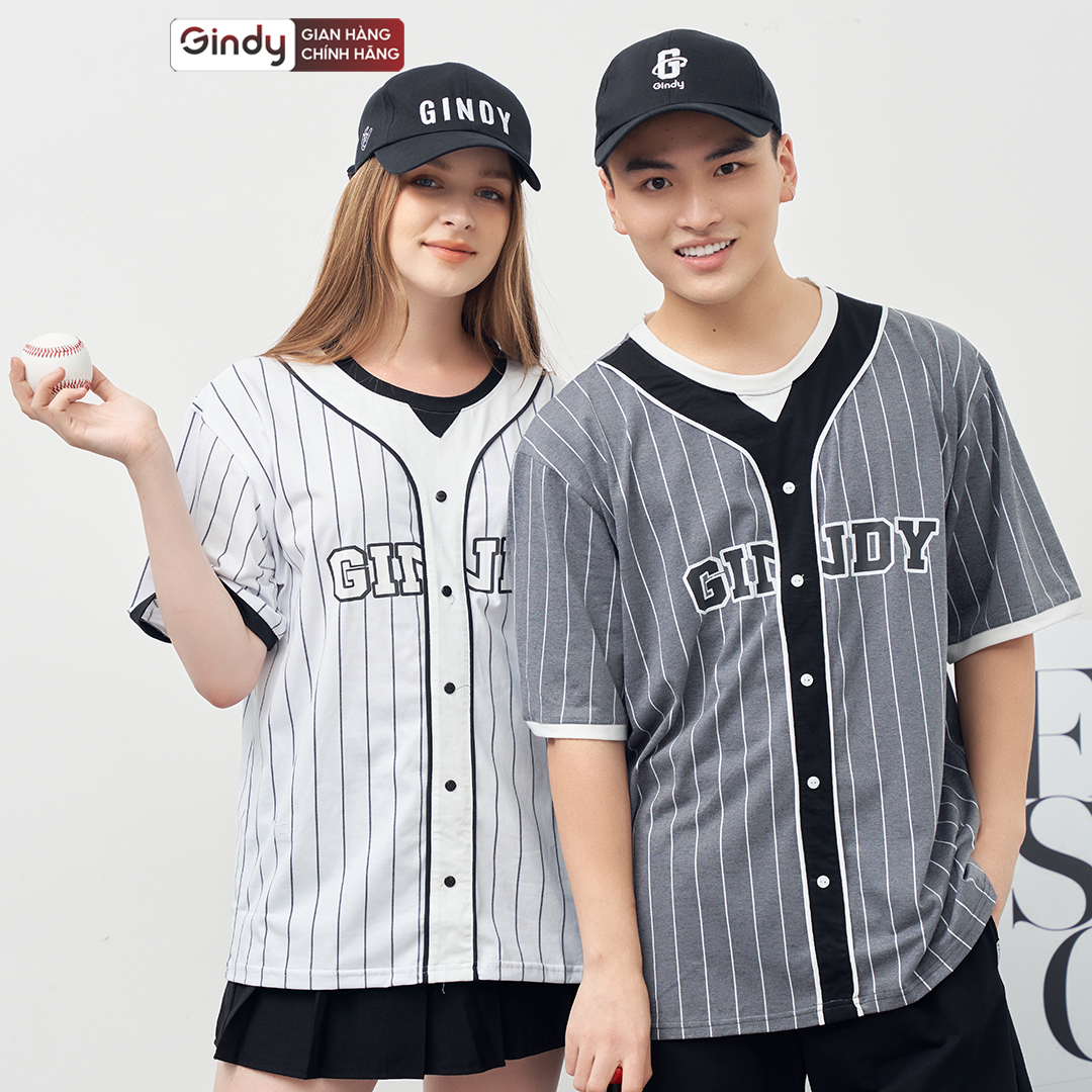 Áo thun unisex tay lỡ form rộng cotton phông bóng chày nam nữ kẻ sọc thể thao local brand GINDY A067