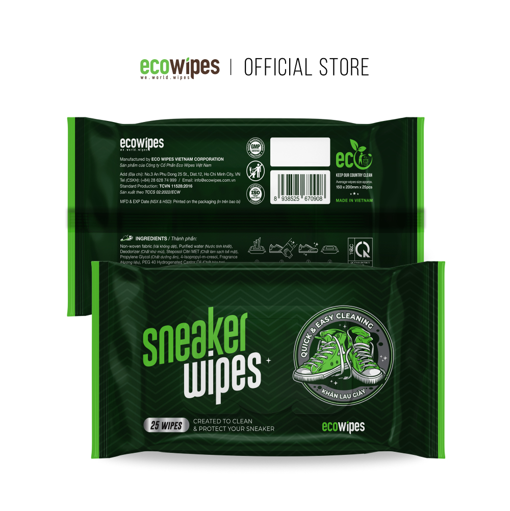 Khăn giấy ướt lau giày siêu sạch Sneaker Wipes hương quế tạo bọt tự tan làm sạch nhanh chóng mang đi tiện lợi