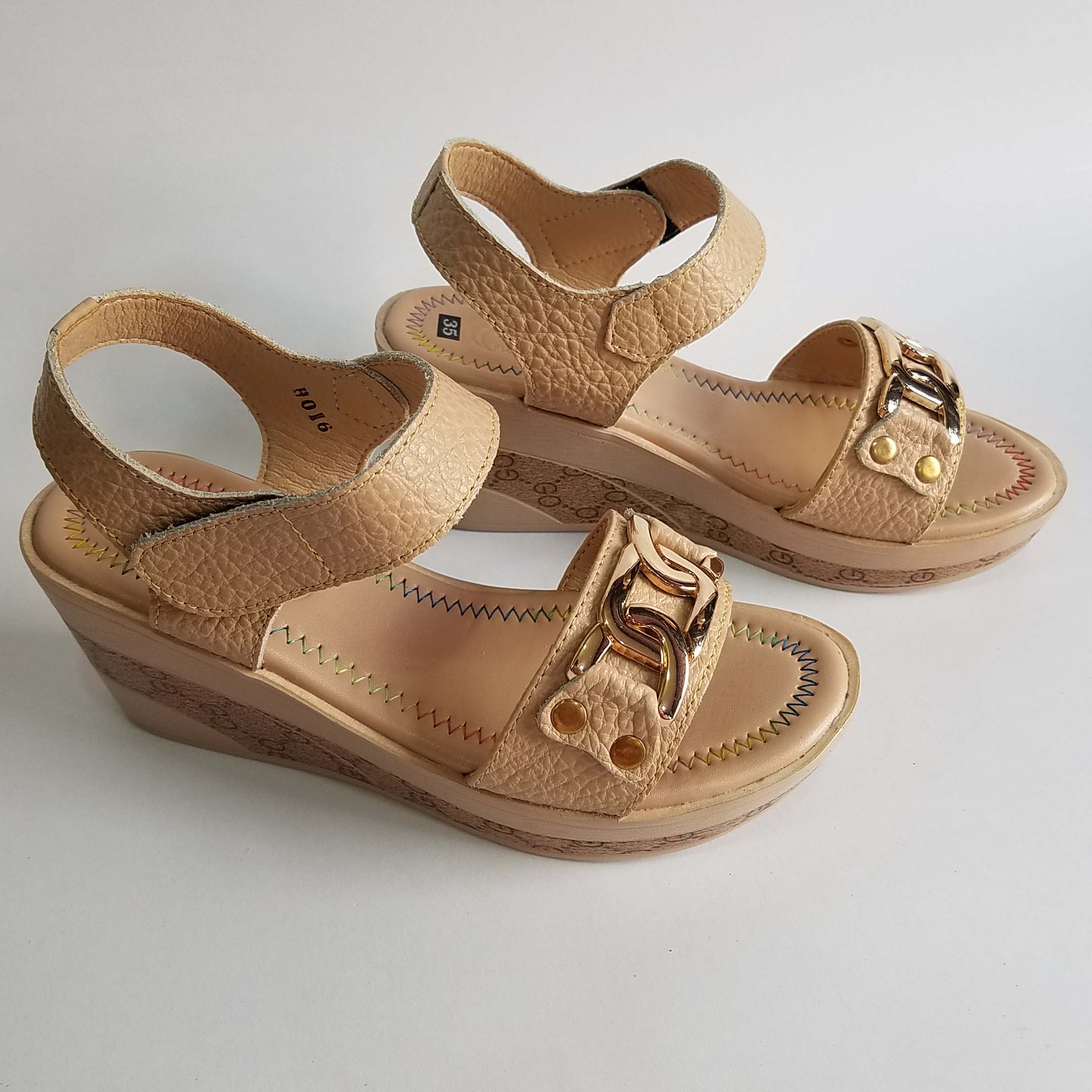 Giày sandal đế xuồng da bò thật cao cấp HKT233