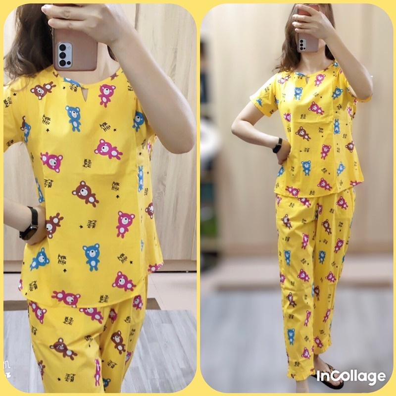 Bộ đồ mặc nhà nữ️đồ ngủ tay cộc quần lỡ chất vải thô dư đẹp